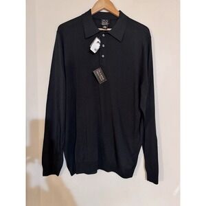 100% Silk New NWT Jo's A Bank Men's Long Sleeved Polo Sweater Knit Black Large